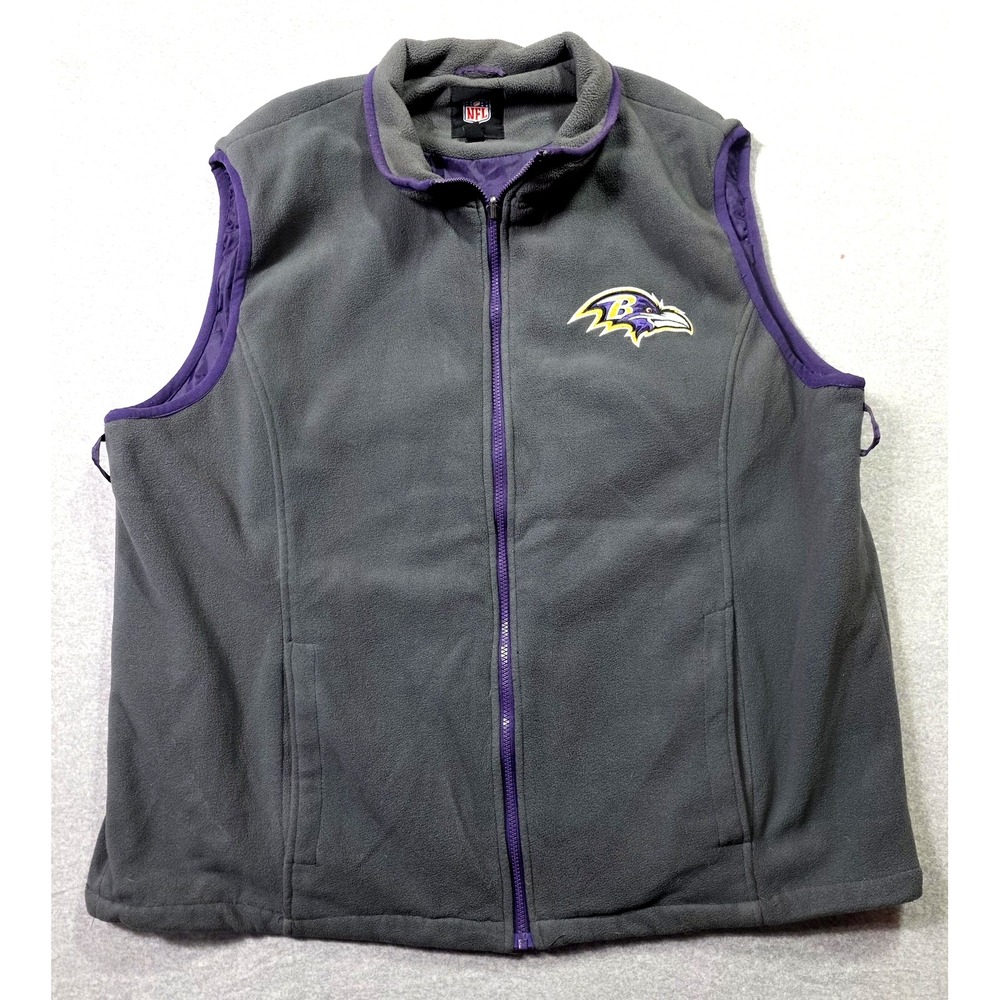 Baltimore Ravens NFL Vest Mens 2XL Gray Full Zip Fleece Football Fan Apparel Big